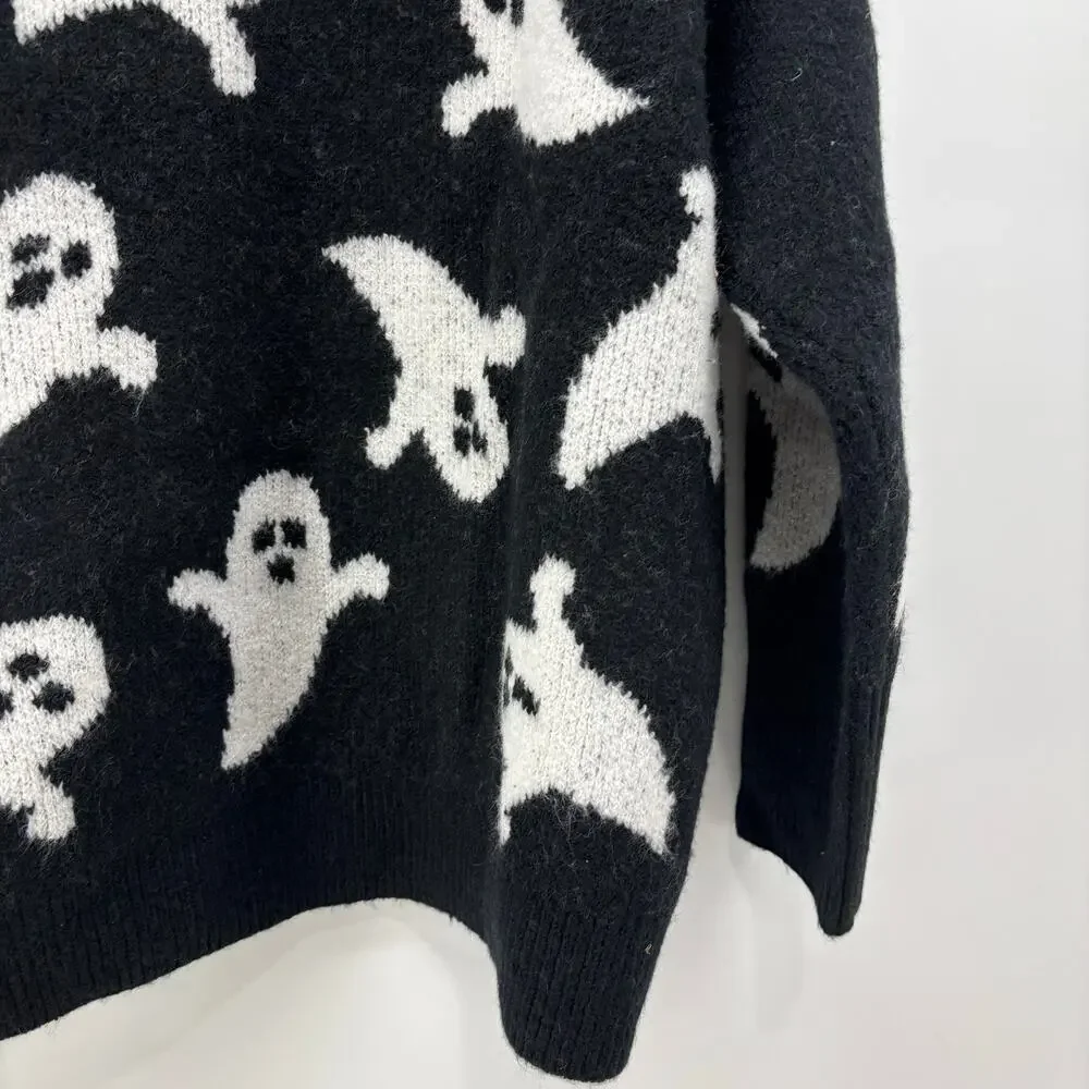 Vince Camuto Womens Medium Black White Ghost Halloween Sweater - Picture 10 of 16
